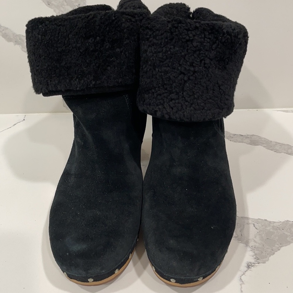 UGG Black Suede Fold-Over Shearling Ankle Boots